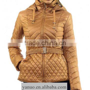 young women winter quilting jacket with belt