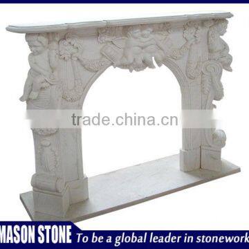 Carved natural indoor marble fireplace