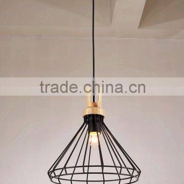 Black Color and Iron cage wood Base Material classical iron wooden pendant light chandelier