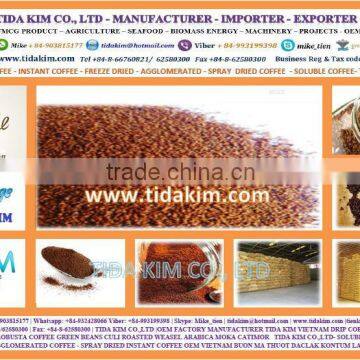 SPRAY FREEZE DRIED INSTANT COFFEE 100%- AGGLOMERATED ARABICA ROBUSTA VIETNAM SOLUBLE COFFEE TIDA KIM IN BULK OEM