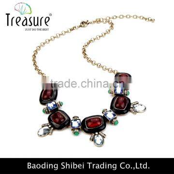 European and American Fashion High-grade Resin Diamond Gemstone Necklace Retro Enamel Trade Clavicle Chain Necklace Gold Chain photo-2