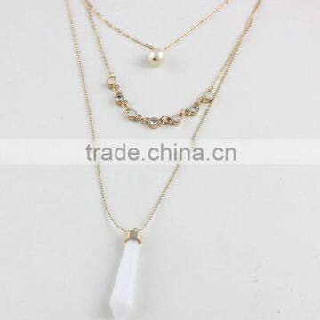 2015 Newest 3rows Natural Opal Stone and Pearl Pendant Necklace photo-4