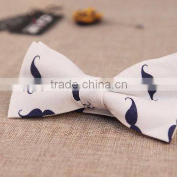 Cotton Mustache Pattern Pre--Tie Bow Tie in white