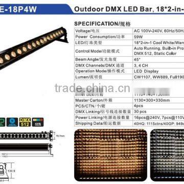 Hot Sale DMX LED Bar 18* 2-in-1 Cool/Warm White LED Wall Washer IP66 Waterproof LED Wash Light