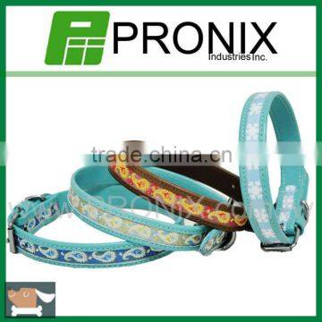 Ribbon overlay genuine leather dog collar