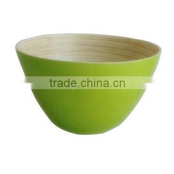 High quality Vietnam coiled bamboo bowl green lacquered outside serving bowl