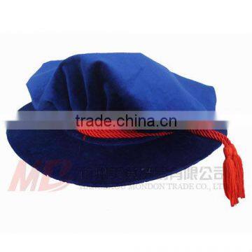 Royal Blue Velvet Doctoral Tudor Bonnets With Red Cords