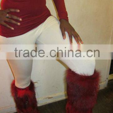 Wine color fox fur wram wear high quality fashion sex leg warmer