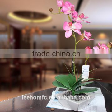 real touch decorative simulation blossom pink orchids flower in white pots