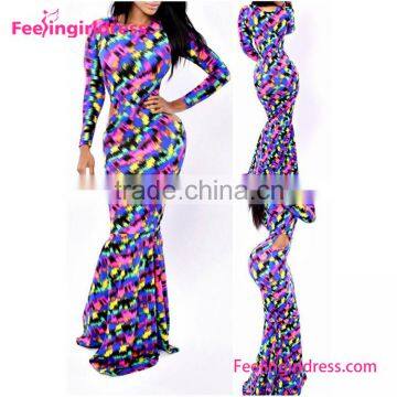 Wholesale Long Shiny Sleeve Cotton Maxi Dress