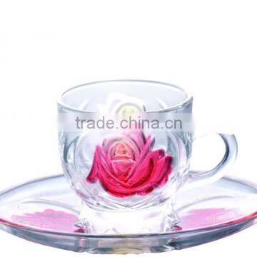 Colorful Rose Pattern Glass Cup and Saucer Set photo-3