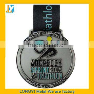 Cheap custom metal medal with ribbom and customer logo
