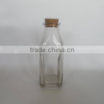 Hot selling empty square glass milk bottles with cork