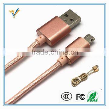 1M nylon braided metal casing data transfer charging micro USB cable