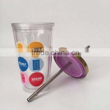 16oz BPA-free Acrylic Cold Drinking Tumbler With Straw & Stainless Steel Lid photo-3