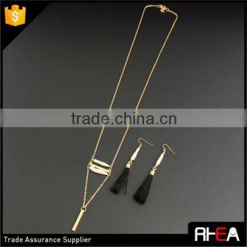 Pearl Bead Charms Spiker Pendant 18K Gold Necklace With Black Tassel Earring