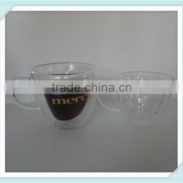 Heart shape double wall glass 250ml double wall coffee mug with good price