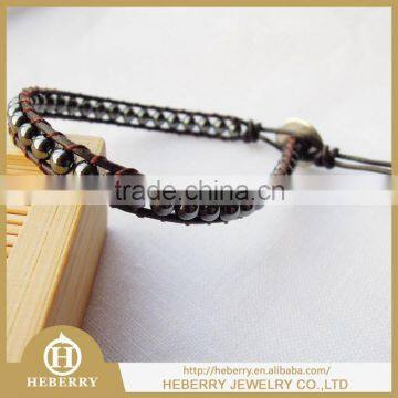 fashion men leather bracelet stainless steel