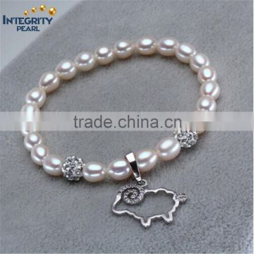 Pearl Jewelry Sheep Bracelet Drop Shape Natural Freshwater Pearl 925 Sterling Silver Bracelet Pearl