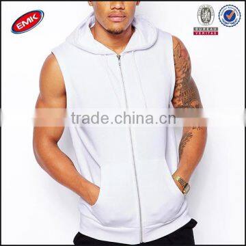 top design zip up white hoodie no sleeve men wholesale