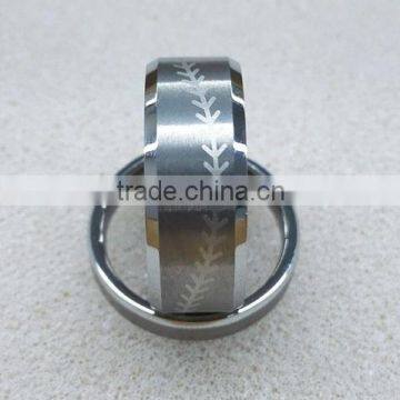 8mm Silver Tungsten Baseball Stitch Ring