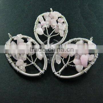 40x55mm Oval Handmade Wiring Tree in Random Pink Rose Quartz Stone Pendant Charm DIY Supplies 1820256 photo-2