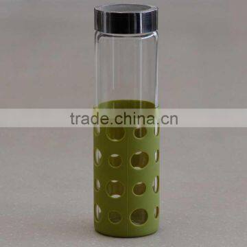 500ml high borosilicate color glass water bottles with stainless steel lid N6338