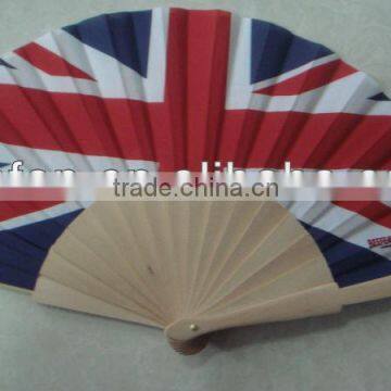 printed fabric with wood hand held fan