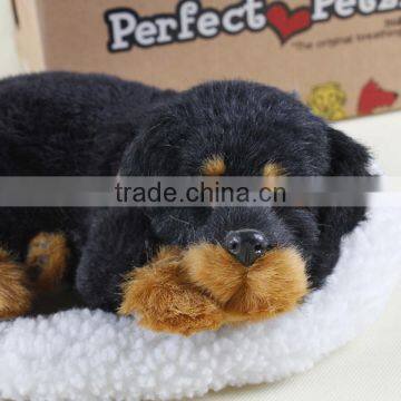 Lifelike battery operated toys black dog in sleeping bag