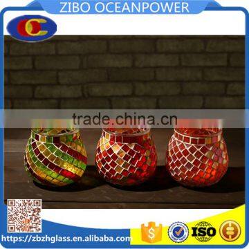 Round Glass Jar Glass Candleholder colored glass mosaic