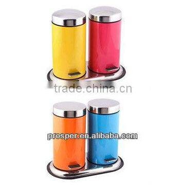 colorful double set stainless steel step-on waste bin 3L