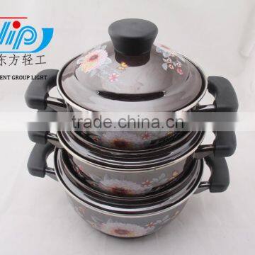 The Best Quality 3 Pcs Enamel Casserole With Metal Cover Beautiful Decal photo-2