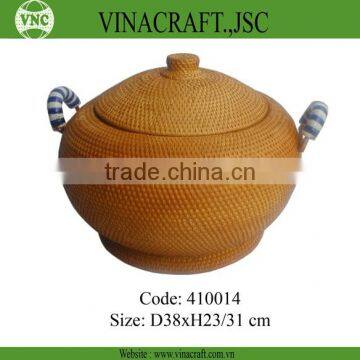High quality rattan basket with lid and ceramic handles