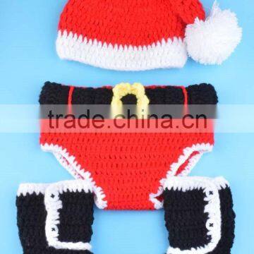 Crochet Christmas Costume Hat&Diaper/Pants Set Newborn Baby Photo Props Toddler Santa Photography Props