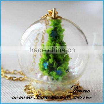 Antiqued Brass Glass Globe Jewelry Necklace With Dried Flower photo-3
