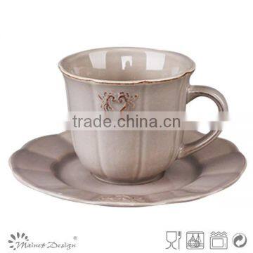 8oz embossed light grey colored cup and saucer