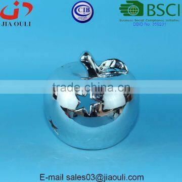 BSCI Audit Factory Metallic electroplate silver ceramic apple shape Beautifully Carved Ceramic Lantern