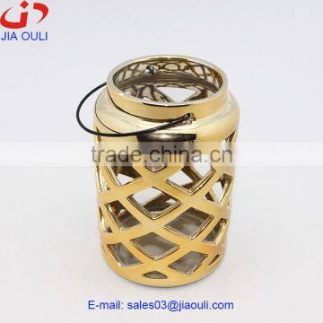 BSCI Audit Factory fashion design plating gold ceramic hollowed-out hanging lantern, christmas bright lantern