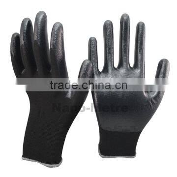 NMSAFETY 13 Gauge Knitted Seamless Black Polyester Liner Palm Coated Black Nitrile Work Safety Gloves for Light Industry photo-2