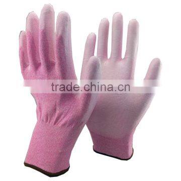 NMSAFETY PU gloves pink nylon liner PU gloves/abrasion resistant PU gloves/protective gloves good quality