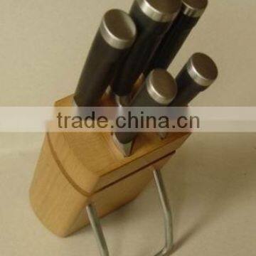 Regular 5- Slots Rubber Wood Knife Block, Stand, Holder, With Metal Foot photo-4