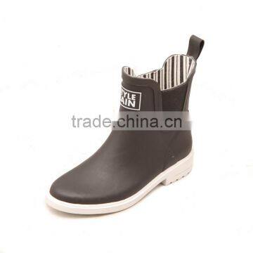 Black Upper White Outsole no Lace Ankle Low Short Rain Wellies Waterboots Overboots Gumboots Rubber Boot photo-3