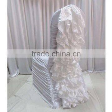 High Quality White Ruffled Spandex Chair Cover With Satin Crush Flower For Wholesale Price photo-3
