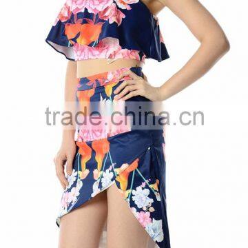 Floral Print Ruffle 2 Pieces Set Fashion Boutique Dress Casual Women Dresses Summer photo-3