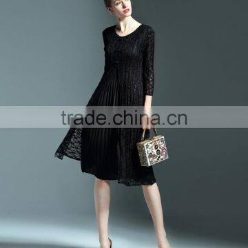 Chinoiserie Ladies Pleat Fake Two Pieces Lace Spliced Dress photo-5