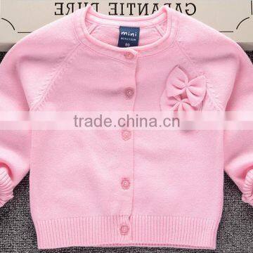 OEM 100% cotton knitted cute bows girls pink cardigan sweaters