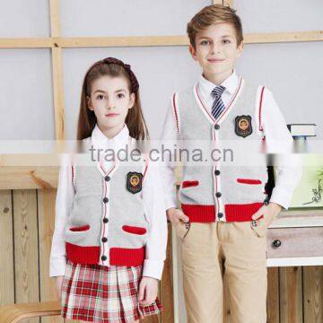 2016 new design V neck sleeveless buttoned cardigan children shool uniform vest