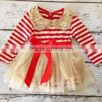 Long Sleeve Dress Red and White Stripe With Sequin Collar With Red Waistabnd Christmas Fancy Dress photo-2
