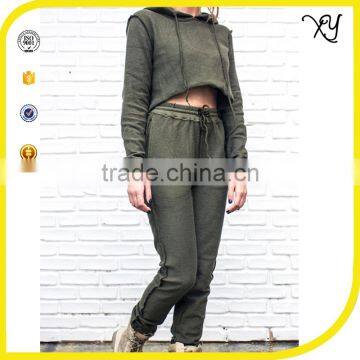 Latest Design Women Contrast French Terry Fitted Tracksuit Crop Top Sweat Suit
