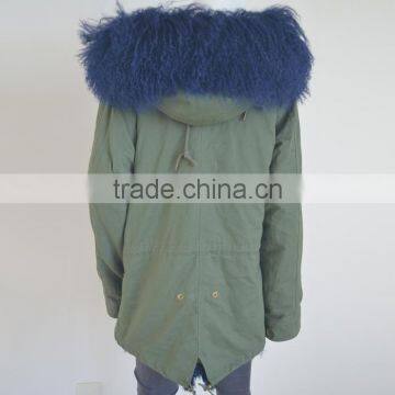 Myfur Customized Navy Lamb Fur Hooded Parka Coats for Adults photo-5